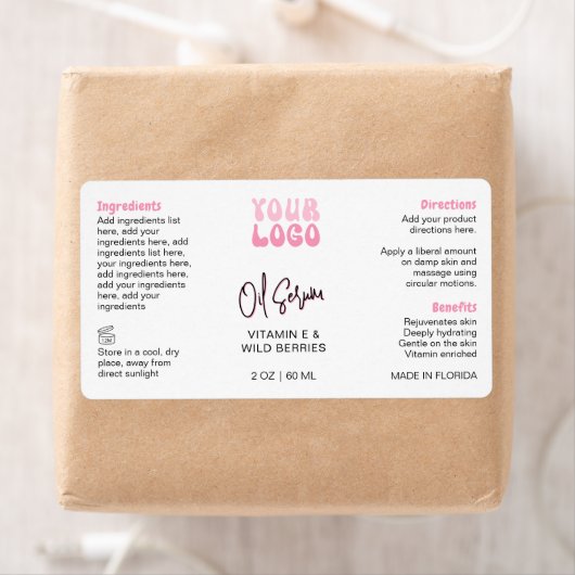 Retro Pink 2oz Dropper Bottle Wraparound ラベル (インサイチュ)