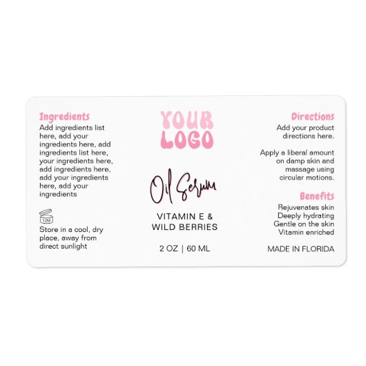 Retro Pink 2oz Dropper Bottle Wraparound ラベル (正面)