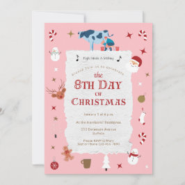 Retro Pink 8th Day Christmas Mid-Century Holiday 招待状