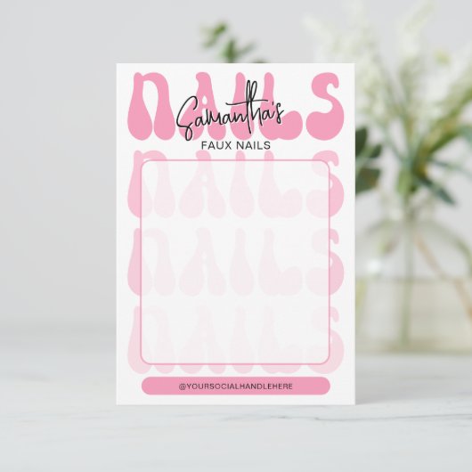 Retro Pink Acrylic Nails Care Guide Display Cards (スタンド正面)