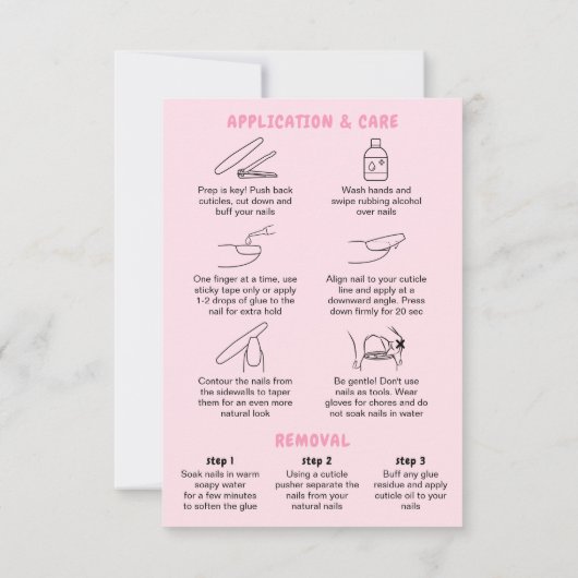Retro Pink Acrylic Nails Care Guide Display Cards (裏面)