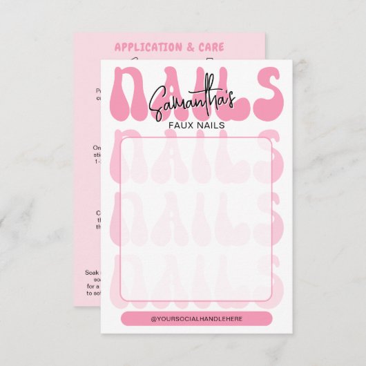 Retro Pink Acrylic Nails Care Guide Display Cards (正面/裏面)