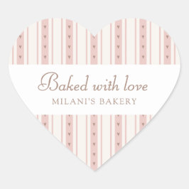 Retro Pink And Brown Heart Stripes Bakery ハートシール