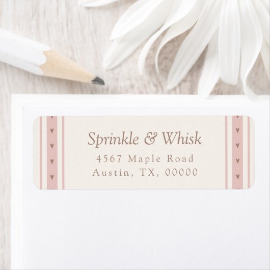 Retro Pink And Brown Heart Stripes Bakery ラベル (インサイチュ)