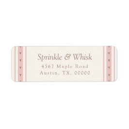 Retro Pink And Brown Heart Stripes Bakery ラベル