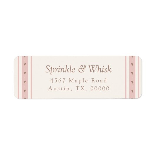 Retro Pink And Brown Heart Stripes Bakery ラベル (正面)