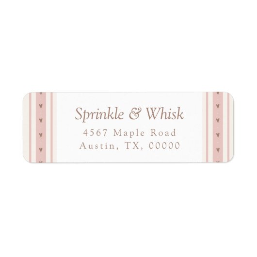 Retro Pink And Brown Heart Stripes Bakery ラベル (正面)