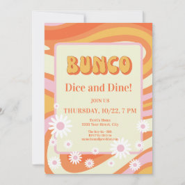 Retro Pink and Orange Floral Bunco Ladies Night 招待状