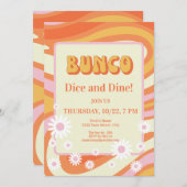 Retro Pink and Orange Floral Bunco Ladies Night 招待状 (正面/裏面)