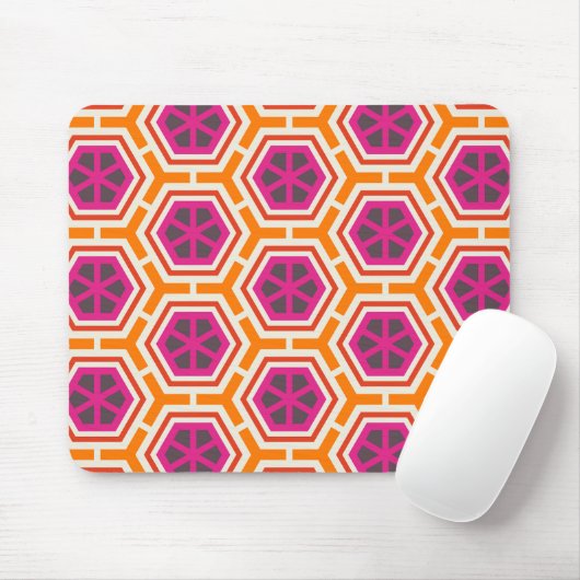 Retro Pink and Orange Modern Geometric Pattern マウスパッド (マウス)