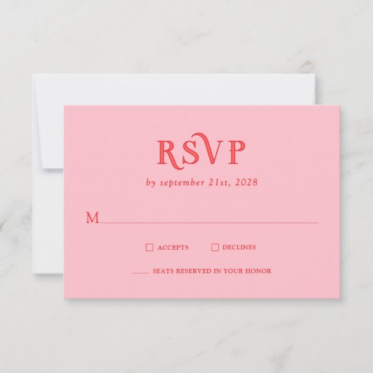 Retro Pink and Red Modern Wedding RSVP Cards (正面)