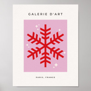 Retro Pink And Red Snowflake Christmas ポスター