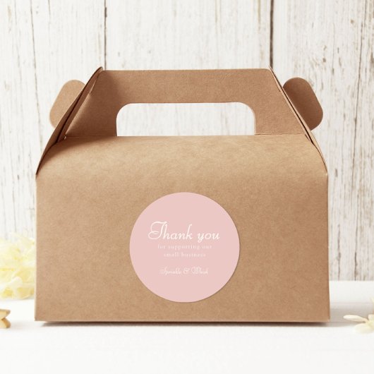 Retro Pink And White Thank You Bakery ラウンドシール