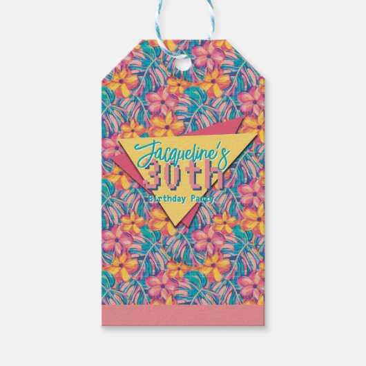 Retro Pink and Yellow Floral Birthday ギフトタグ (正面)
