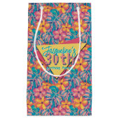 Retro Pink and Yellow Floral Birthday  スモールペーパーバッグ (正面)