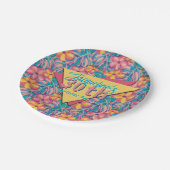 Retro Pink and Yellow Floral Birthday ペーパープレート (アングル)