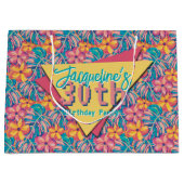 Retro Pink and Yellow Floral Birthday  ラージペーパーバッグ (正面)