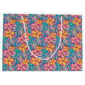 Retro Pink and Yellow Floral Birthday  ラージペーパーバッグ (裏面)