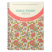 Retro Pink & Aqua Floral Personalized ノートブック (正面)