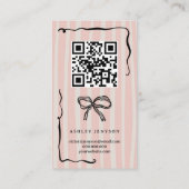 Retro Pink beige Bow Logo QR Thank You Order 名刺 (裏面)