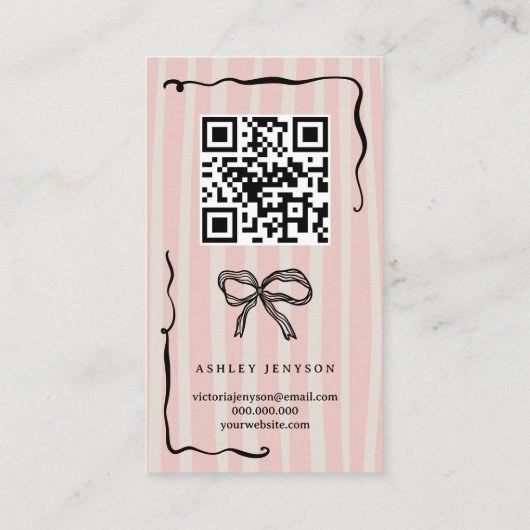 Retro Pink beige Bow Logo QR Thank You Order 名刺 (裏面)