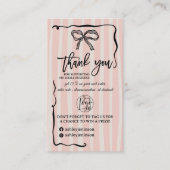 Retro Pink beige Bow Logo QR Thank You Order 名刺 (正面)