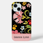 Retro Pink Black Floral Monogrammed Case-Mate iPhoneケース (裏面)