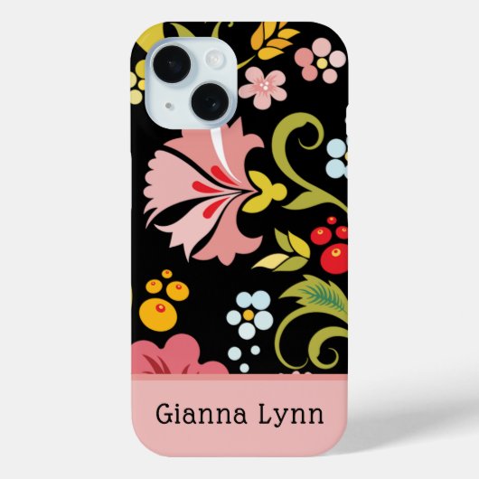 Retro Pink Black Floral Monogrammed Case-Mate iPhoneケース (裏面)