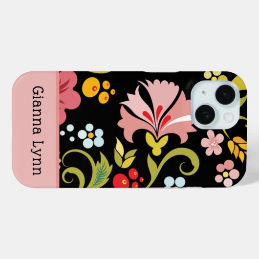 Retro Pink Black Floral Monogrammed Case-Mate iPhoneケース (裏面 (横))