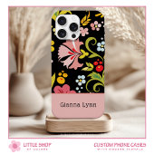 Retro Pink Black Floral Monogrammed Case-Mate iPhoneケース