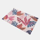 Retro Pink & Blue Tropical Leaf Pattern Outdoor ドアマット (アングル)
