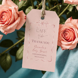 Retro Pink Bow Cafe Bebe Girl Coffee Baby Shower ギフトタグ