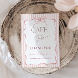 Retro Pink Bow Cafe Bebe Girl Coffee Baby Shower サンキューカード