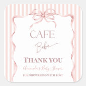 Retro Pink Bow Cafe Bebe Girl Coffee Baby Shower スクエアシール (正面)