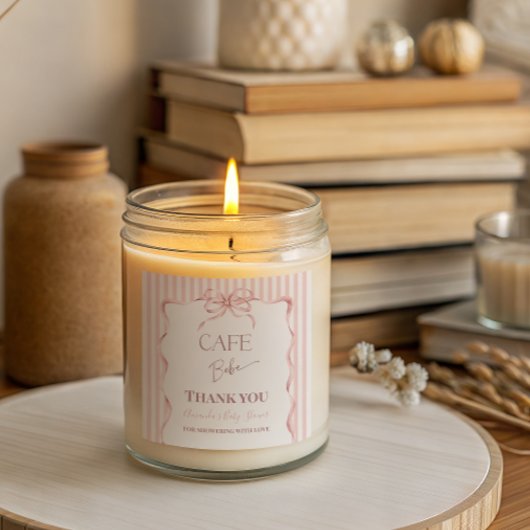 Retro Pink Bow Cafe Bebe Girl Coffee Baby Shower スクエアシール