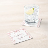 Retro Pink Bow Cafe Bebe Girl Coffee Baby Shower スクエアペーパーコースター (インサイチュ)