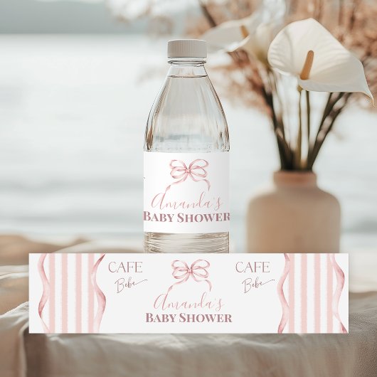 Retro Pink Bow Cafe Bebe Girl Coffee Baby Shower ペットボトルラベル