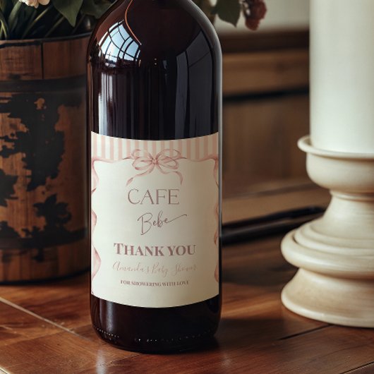 Retro Pink Bow Cafe Bebe Girl Coffee Baby Shower ワインラベル