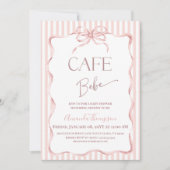 Retro Pink Bow Cafe Bebe Girl Coffee Baby Shower 招待状 (正面)