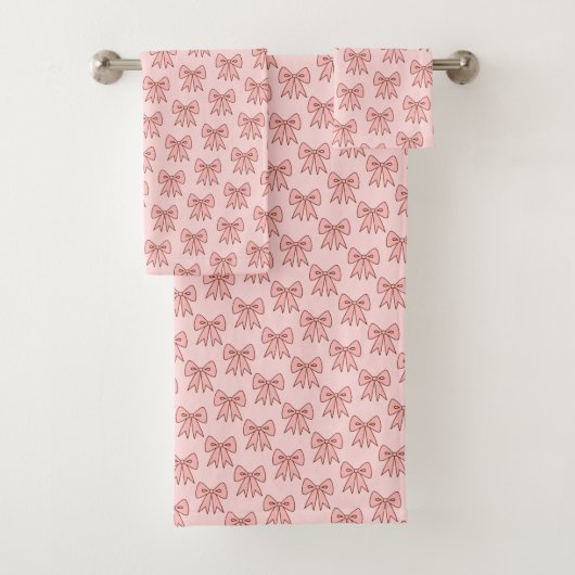 Retro Pink Bows Bathroom Towel Set バスタオルセット (インサイチュ)