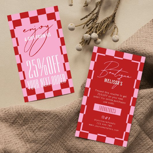 Retro Pink Business Next Order Discount Voucher 名刺