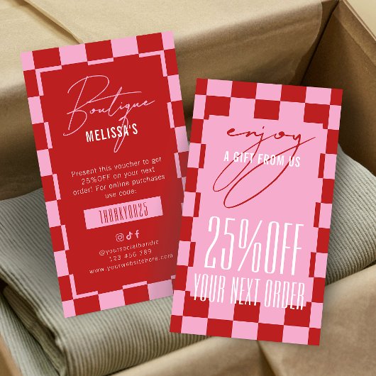 Retro Pink Business Next Order Discount Voucher 名刺