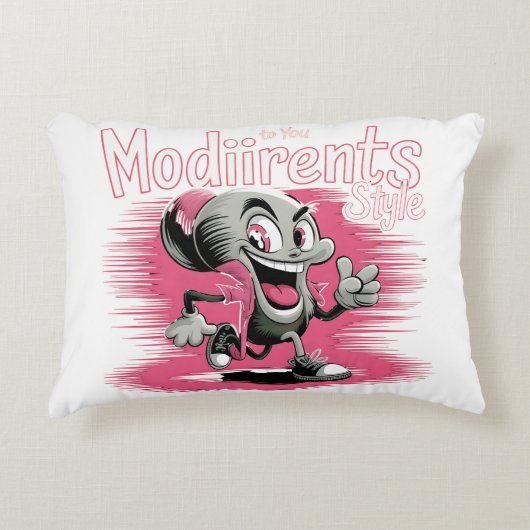 Retro Pink Cartoon Character Accent Pillow アクセントクッション (正面)