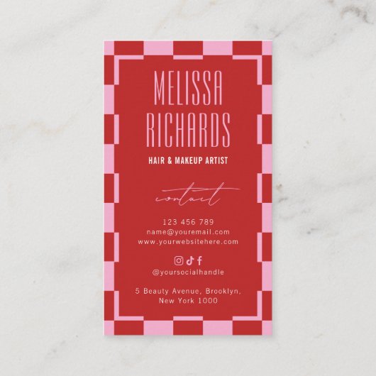 Retro Pink Checkered Aesthetician Lashes Salon 名刺 (裏面)