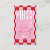 Retro Pink Checkered Aesthetician Lashes Salon 名刺 (正面)