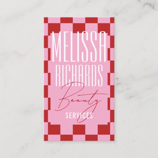 Retro Pink Checkered Aesthetician Lashes Salon 名刺 (正面)