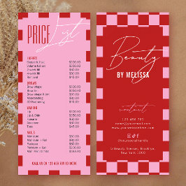Retro Pink Checkered Hair Makeup Salon Price List ラックカード