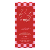 Retro Pink Checkered Hair Makeup Salon Price List ラックカード (裏面)