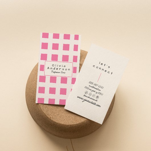 Retro Pink Checkered Trendy Boho Funky Girly Fun 名刺