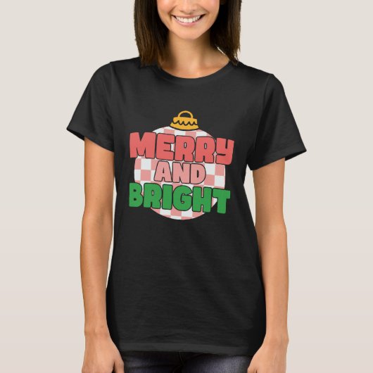 Retro Pink Christmas Merry Beautiful Bright Xmas B Tシャツ (正面)